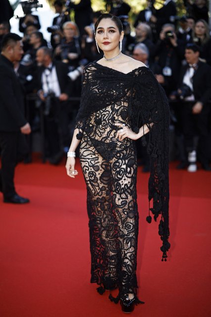 British-Thai actress Araya Hargate arrives for the screening of the film “Megalopolis” at the 77th edition of the Cannes Film Festival in Cannes, southern France, on May 16, 2024. (Photo by Stephane Mahe/Reuters)