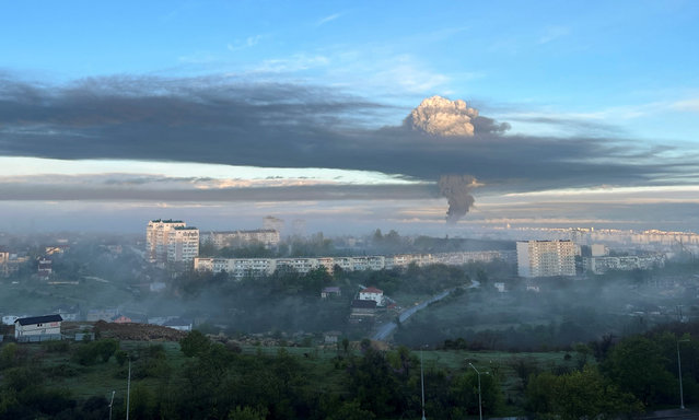 Smoke rising after an alleged drone attack in Sevastapol, Crimea on April 29, 2023. (Photo by Reuters/Stringer)