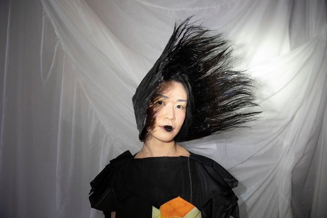 A model prepares backstage ahead of the Iordanes Spyridon Gogos show during Afterpay Australian Fashion Week 2023 at Carriageworks on May 16, 2023 in Sydney, Australia. (Photo by Jessica Hromas/The Guardian)