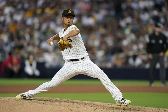 San Diego Padres starting pitcher Yu Darvish works against a Arizona Diamondbacks batter during the fourth inning of a baseball game, Monday, June 20, 2022, in San Diego. (Photo by Gregory Bull/AP Photo)