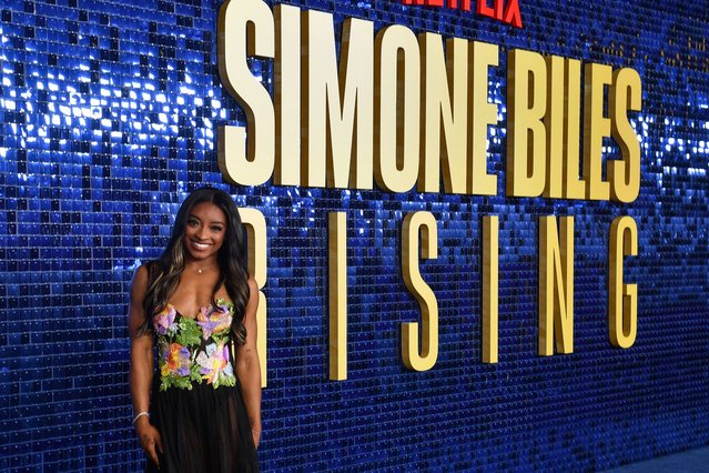 US gymnast Simone Biles arrives for Netflix's “Simone Biles Rising: Part 2” premiere at The Egyptian Theatre on October 23, 2024, in Hollywood, California. (Photo by Valerie Macon/AFP Photo)