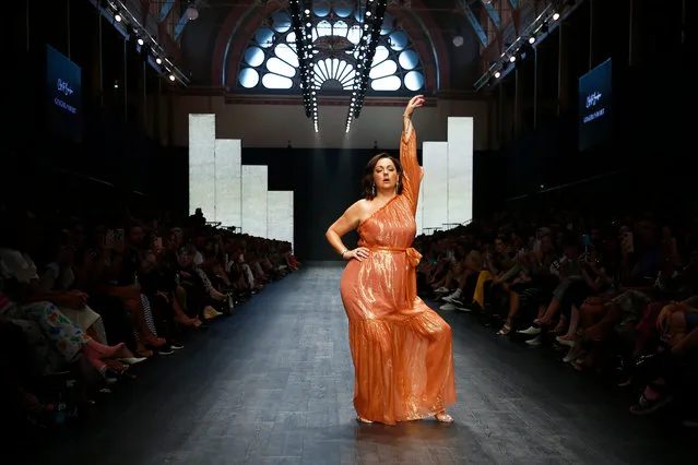 Celeste Barber walks the runway in a design by Aje during Runway 3 at Melbourne Fashion Festival on March 12, 2020 in Melbourne, Australia. (Photo by Daniel Pockett/Getty Images)