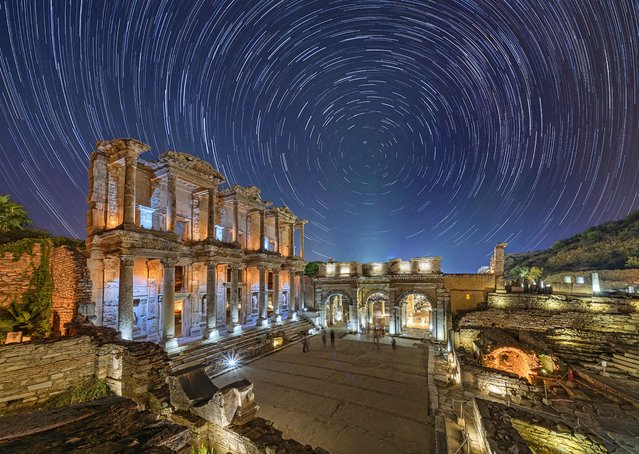 A view of the ancient city of Ephesus in the district of Selcuk, Izmir, Turkiye on August 21, 2024. The ancient city of Ephesus, which is on the UNESCO World Heritage List, welcomes its visitors with its renewed lighting within the scope of night museology practice. (Photo by Hamit Yalcin/Anadolu via Getty Images)