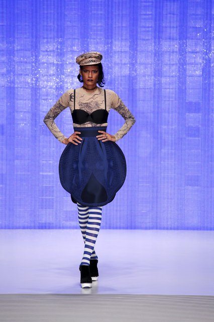 A model displays creations by French designer Jean Paul Gaultier during the Dominicana Moda Fashion Week in Santo Domingo October 24, 2015. (Photo by Ricardo Rojas/Reuters)