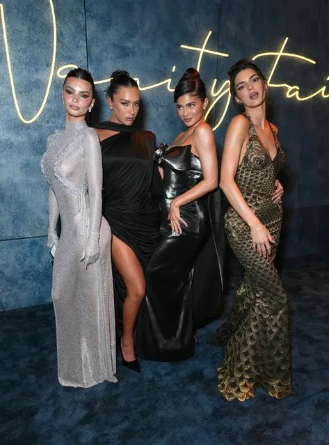 Models (L-R) Emily Ratajkowski, Anastasia Karanikolaou, Kylie Jenner, and Kendall Jenner attend the 2023 Vanity Fair Oscar Party Hosted By Radhika Jones at Wallis Annenberg Center for the Performing Arts on March 12, 2023 in Beverly Hills, California. (Photo by Kevin Mazur/VF23/WireImage for Vanity Fair)