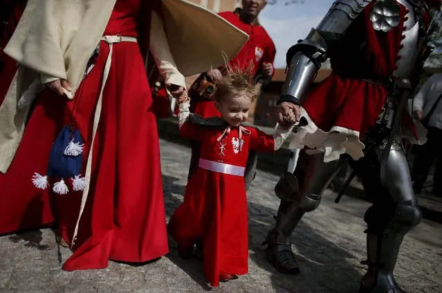 Members of the Polish team take part in the opening ceremony parade of the Medieval Combat World Championship at Malbork Castle, northern Poland, April 30, 2015. (Photo by Kacper Pempel/Reuters)
