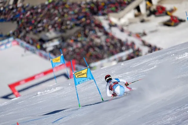 Loic Meillard of Switzerland competes during the Audi FIS Alpine Ski World Cup Men's Giant Slalom on October 24, 2021 in Soelden, Austria. (Photo by Francis Bompard/Agence Zoom/Getty Images)