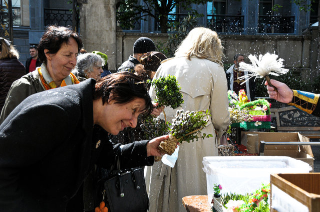 Georgians celebrate Orthodox Palm Sunday at the Kashveti Cathedral in Tbilisi, Georgia on April 8, 2023. Palm Sunday is a Christian moveable feast which always falls on the Sunday before Easter. In many Christian churches, Palm Sunday is marked by the distribution of the palm leaves to the assembled worshipers. (Photo by Nicolo Vincenzo Malvestuto/Rex Features/Shutterstock)