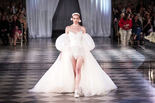 A model walks the runway at the Giambattista Valli fashion show during the Barcelona Bridal Week 2024 on April 18, 2024 in Barcelona, Spain. (Photo by Cesc Maymo/Getty Images)
