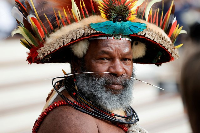 Papuan indigenous chief Mundiya Kepanga looks on, on the day Pope Francis attends the weekly general audience, in St. Peter's Square at the Vatican on May 8, 2024. (Photo by Ciro de Luca/Reuters)
