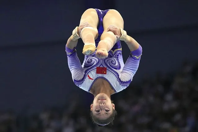 China's Zuo Tong competes in the floor exercise routine on her way to a gold medal for the Artistic Gymnastics Women's All-Around final competition of the 19th Asian Games in Hangzhou, China, Wednesday, September 27, 2023. (Photo by Ng Han Guan/AP Photo)