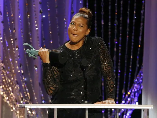 Queen Latifah accepts the award for Outstanding Performance by a Female Actor in a Television Movie or Miniseries for her role in “Bessie” at the 22nd Screen Actors Guild Awards in Los Angeles, California January 30, 2016. (Photo by Lucy Nicholson/Reuters)