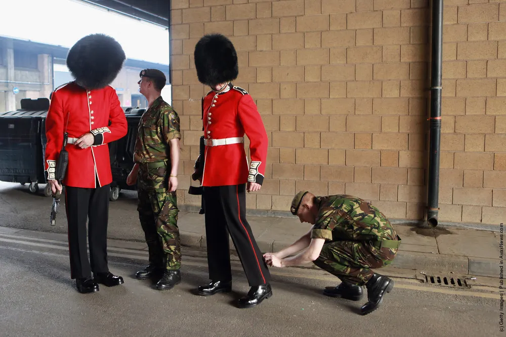 Soldiers From The Foot Guards Of The Household Division Prepare Ahead Of The Royal Wedding