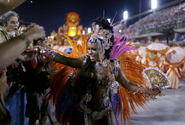Beija-Flor samba school's Drum Queen Rayssa Oliveira performs during the carnival parade at the Sambadrome in Rio de Janeiro, February 7, 2016. (Photo by Pilar Olivares/Reuters)