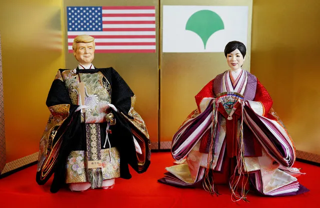 Japanese doll-maker Kyugetsu Inc's dolls depicting U.S. President Donald Trump (L) and Tokyo Governor Yuriko Koike, as part of a traditional set of Japanese ornamental hina dolls used in Japan to celebrate Girls' Day, are pictured at the company's main shop in Tokyo, Japan, January 26, 2017. (Photo by Toru Hanai/Reuters)