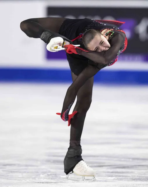 Russia's Kamila Valieva performs her women's free program during the Skate Canada figure skating event Saturday, October 30, 2021, in Vancouver, British Columbia. (Photo by Darryl Dyck/The Canadian Press via AP Photo)