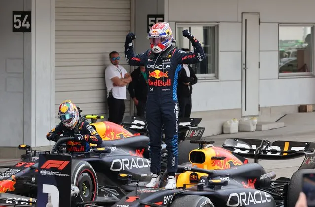 Max Verstappen, driving the (1) Oracle Red Bull Racing RB19 Honda RBTP, celebrates after winning the F1 Grand Prix of Japan at Suzuka International Racing Course in Suzuka, Japan on April 7, 2024. Sergio PEREZ, driving the (11) Oracle Red Bull Racing RB19 Honda RBTP, finished second and Carlos SAINZ, driving the (55) Scuderia SF-24 Ferrari, took the 3rd place. (Photo by Kim Kyung-Hoon/Reuters)