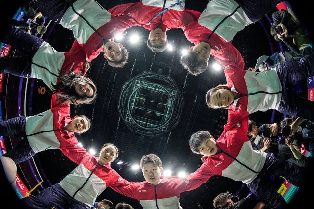 China Women's Team huddle before their match against Team India during day four of the Thomas & Uber Cup Finals 2024 at Chengdu High-tech Sports Centre on April 30, 2024 in Chengdu, China.  (Photo by Shi Tang/Getty Images)
