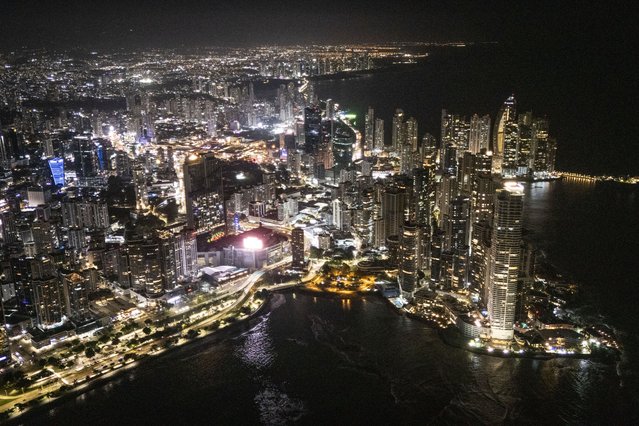 An overhead night view of Panama City, May 1, 2024. Panamanians will elect a new president on Sunday, May 5th. (Photo by Matias Delacroix/AP Photo)