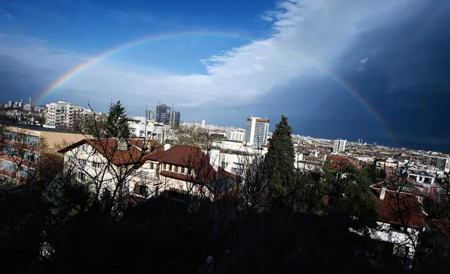 A rainbow is seen over Sofia, Bulgaria on November 22, 2015. (Photo by Vassil Donev/EPA)