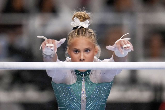 Reese Esponda participates on the uneven bars during the U.S. Gymnastics Championships, Sunday, June 2, 2024, in Fort Worth, Texas. (Photo by Julio Cortez/AP Photo)