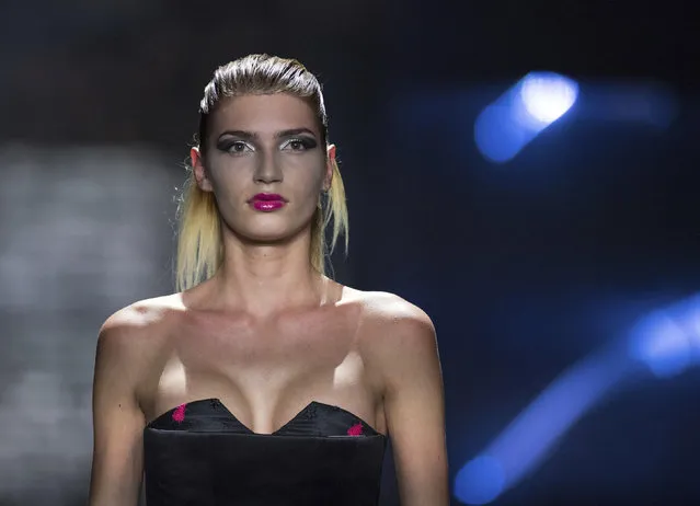 The July 7, 2017 file photo shows model Giuliana who became well known with the show “Germany's Next Topmodel” during a fashion show in Berlin. Germany’s edition of Playboy magazine said it will be featuring the transgender model on its cover for the first time ever this month. (Photo by Serene Stache/DPA via AP Photo)