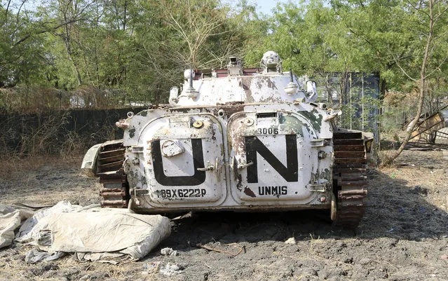 In this photo taken Thursday, January 18, 2018, a U.N. armored vehicle sits in an abandoned base in Akobo, near the Ethiopian border, in South Sudan. (Photo by Sam Mednick/AP Photo)
