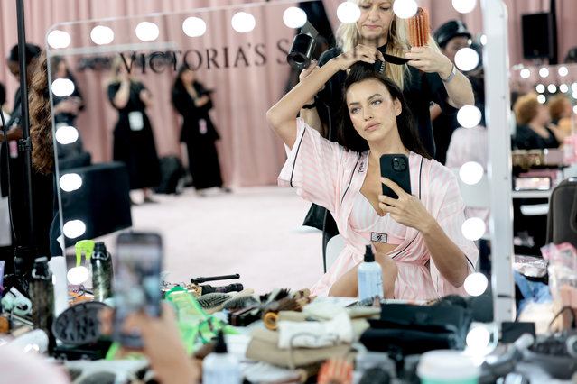 Fashion model Irina Shayk prepares backstage at the Victoria's Secret Fashion Show 2025 on October 15, 2025 in New York City. (Photo by Dimitrios Kambouris/Getty Images for Victoria's Secret)