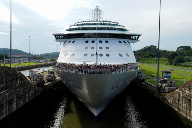 The cruise ship Brilliance of the Seas enters the Miraflores Locks in the Panama Canal, in Panama City, Panama on October 7, 2024. (Photo by Enea Lebrun/Reuters)
