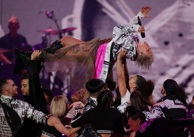 Pink performs at the Brit Awards at the O2 Arena in London, Britain, February 20, 2019. (Photo by Hannah McKay/Reuters)