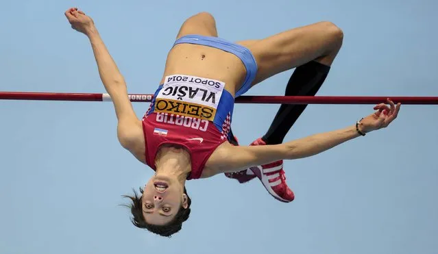 Croatia's Blanka Vlasic makes an attempt in the qualification for the women's high jump during the Athletics Indoor World Championships in Sopot, Poland, on March 7, 2014. (Photo by Alik Keplicz/Associated Press)