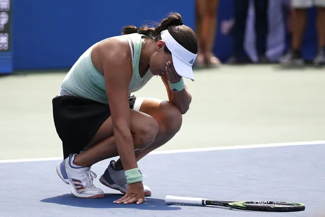 Jessica Pegula reacts after defeating Camila Giorgi, of Italy, in a final match at the Citi Open tennis tournament, Sunday, August 4, 2019, in Washington. (Photo by Patrick Semansky/AP Photo)
