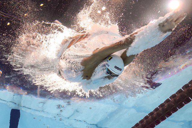 David Popovici of Romania in action during the men's 200m freestyle semifinals on July 28, 2024. (Photo by Marko Djurica/Reuters)