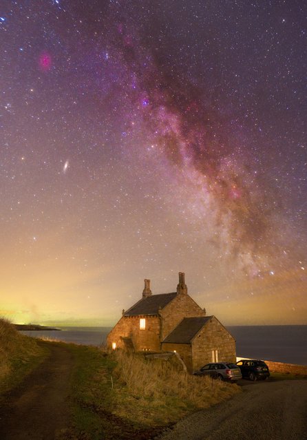 The Milky Way over The Bathing House in Howick, near Alnwick, Northumberland in North East England on February 7, 2024. Twenty separate two-minute exposures taken using a motorised star tracker were merged to reveal more detail than the naked eye can see. (Photo by Ian Sproat/Picture Exclusive)