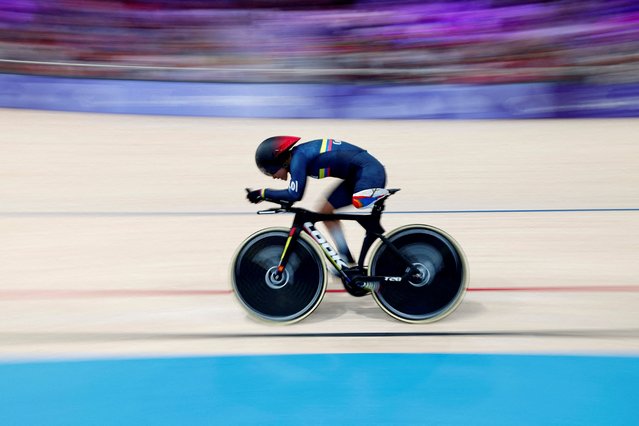 Munevar Florez Daniela Carolina of Colombia in action during the women's track cycling C1-3 3000m individual pursuit qualifying in Montigny-le-Bretonneux, France on August 29, 2024. (Photo by Gonzalo Fuentes/Reuters)