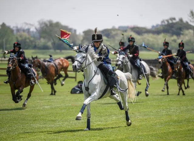 The “Reggimento – Lancieri di Montebello” cavalry weapon of the Italian Army unit perform during the celebrations of the 161st anniversary of the creation of the Italian Army, on May 4, 2022 in Rome, Italy. On the 161st anniversary of the creation of the Italian army, President of Italy Sergio Mattarella, said that “the defence policy based on our Constitution stresses Italy's peace vocation, as shown by the participation in multilateral bodies and the international alliances it joined after the Liberation (from Nazism-Fascism)”. (Photo by Antonio Masiello/Getty Images)