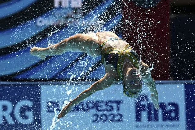 Team Brazil competes during mixed duet technical of artistic swimming at the 19th FINA World Championships in Budapest, Hungary, Saturday, June 18, 2022. (Photo by Anna Szilagyi/AP Photo)