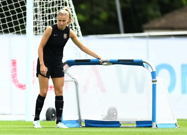 Leah Williamson of England looks on during a training session at The Lensbury on July 30, 2022 in Teddington, England. (Photo by Lisi Niesner/Reuters)