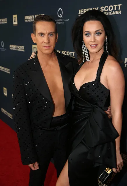 Jeremy Scott, left, and Katy Perry attend the World Premiere of JEREMY SCOTT: THE PEOPLE'S DESIGNER, presented by The Vladar Company and Quintessentially at the TCL Chinese Theatre on Tuesday, September 8, 2015, in Hollywood, Calif. (Photo by Matt Sayles/Invision for The Vladar Company/AP Images)