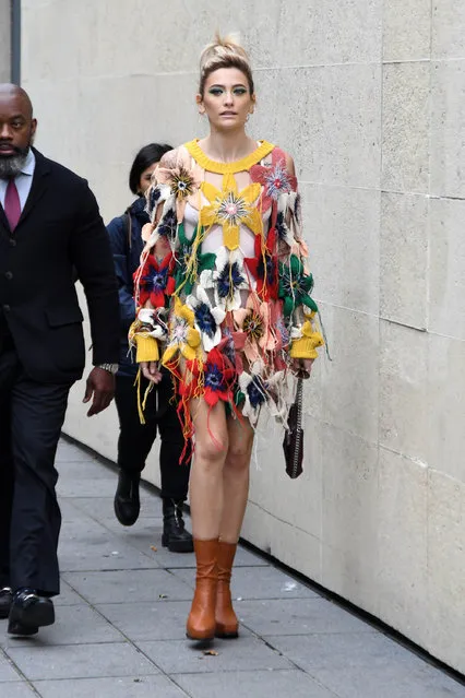 American model Paris Jackson wears cut out colorful knit outside Stella McCartney during Paris Fashion Week – Womenswear Spring/Summer 2023 : Day Eight on October 03, 2022 in Paris, France. (Photo by Gigi Iorio/Splash News and Pictures)