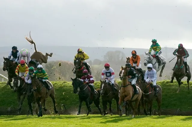 Delta Work Ridden by Jack Kennedy (middle left) on his way to win in the Pigsback.com Risk of Thunder Chase during day 2 of the Winter Festival at Punchestown Racecourse, Naas on November 20, 2022. (Photo by Brian Lawless/PA Images via Getty Images)