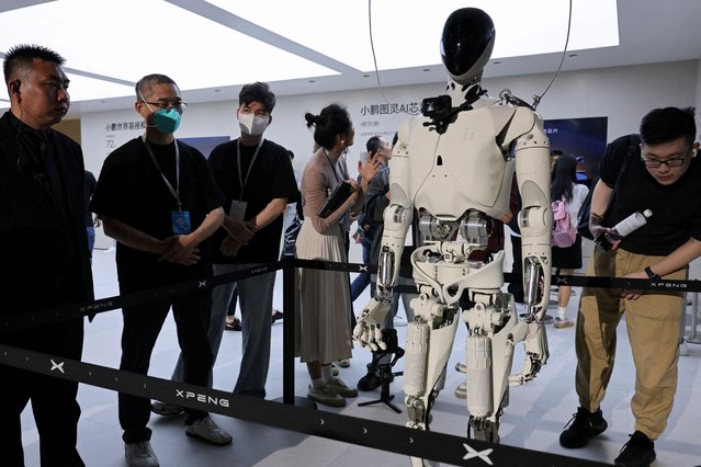 Xpeng's humanoid robot Iron during a media day for the Auto Shanghai show in Shanghai, China on April 23, 2025. (Photo by Go Nakamura/Reuters)