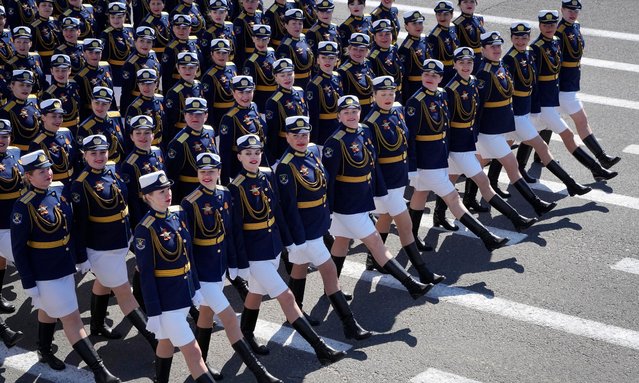 Russian army servicewomen march during the Victory Day military parade at the Palace Square in St. Petersburg, Russia, Thursday, May 9, 2024, marking the 79th anniversary of the end of World War II. (Photo by Dmitri Lovetsky/AP Photo)