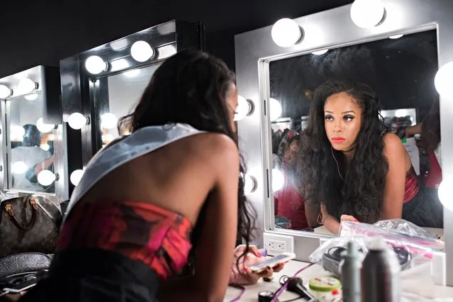 Quei Tann from Nevada has a reflective moment backstage at the TransNation Festival's 15th Annual Queen USA Transgender Beauty Pageant at The Theatre at Ace Hotel on October 22, 2016 in Los Angeles, California. (Photo by Melissa Lyttle/The Guardian)