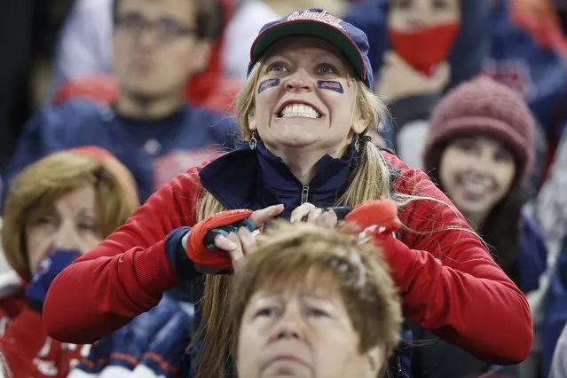 Cleveland Indians fan Kelli Donnelly reacts during a Game 5 watch party of the Major League Baseball World Series against the Chicago Cubs at Progressive Field, Sunday, October 30, 2016, in Cleveland. The Cubs won 3-2. (Photo by John Minchillo/AP Photo)