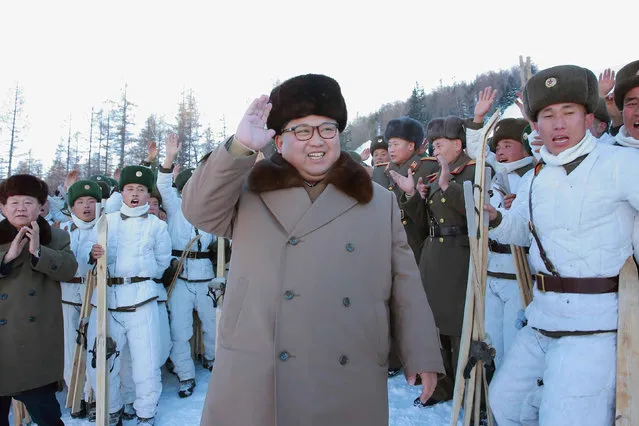 North Korean leader Kim Jong Un provides guidance to the skiing training of the mountain infantry battalion under KPA Unit 1045 in this undated picture provided by KCNA in Pyongyang on November 26, 2016. (Photo by Reuters/KCNA)