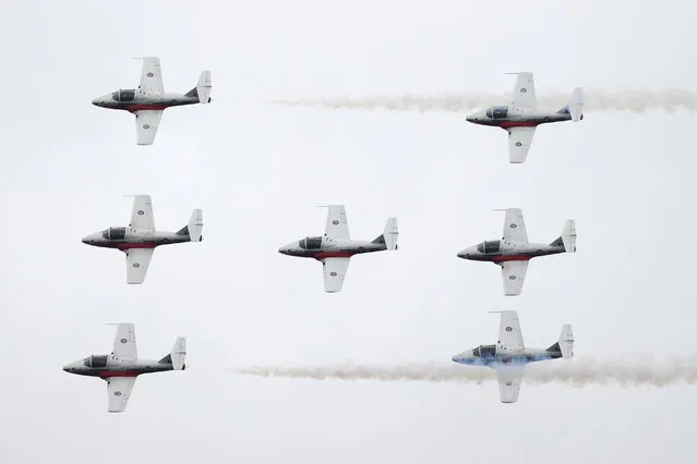 The Canadian Forces Snowbirds perform during the 74th Canadian International Air Show in Toronto, Canada on September 2, 2023. (Photo by Mert Alper Dervis/Anadolu Agency via Getty Images)