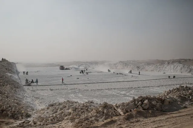 This Wednesday, March 18, 2015 photo shows a general view of a limestone quarry in the desert of Minya, Egypt. (Photo by Mosa'ab Elshamy/AP Photo)