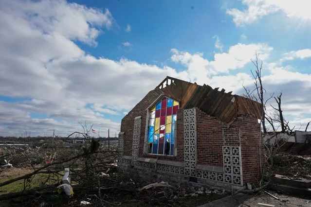 Damage is seen at the Sabbath Day Church of God in Christ, Sunday, December 10, 2023, in Nashville, Tenn. Central Tennessee residents and emergency workers are continuing the cleanup from severe storms and tornadoes that hit the area. (Photo by George Walker IV/AP Photo)