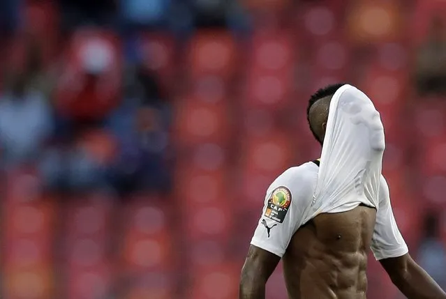 Ghana's John Paintsil reacts after the end of time in Ghana's African Cup of Nations Group B soccer match against Congo at Nelson Mandela Bay Stadium in Port Elizabeth, South Africa, Sunday, January 20, 2013. (Photo by Rebecca Blackwell/AP Photo)